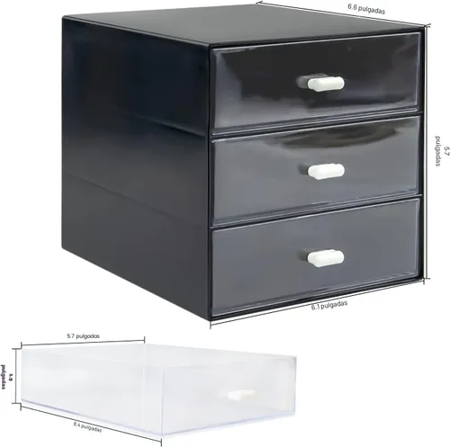 Vista 3 de Organizador de escritorio con cajón, caja de almacenamiento de escritorio, organizadores de suministros de papelería de oficina de plástico