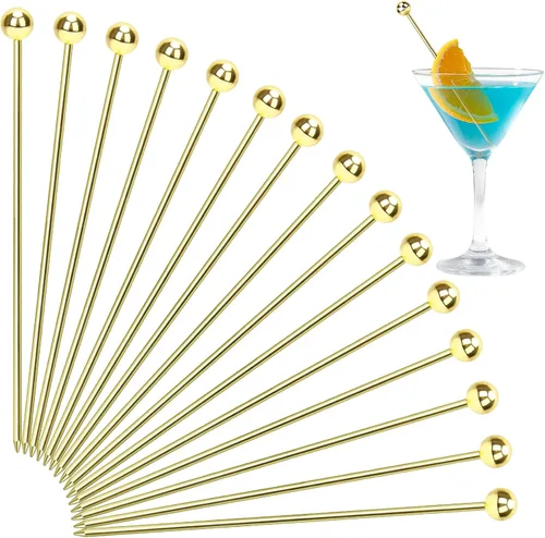 Vista 10 de 20 palillos de cóctel para bebidas, palillos de dientes de cóctel de acero inoxidable largos, brochetas de cóctel reutilizables, palillos de martini