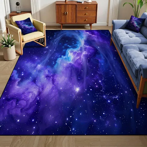 Vista 19 de Alfombra galaxia de 2 x 3 pies para habitación de niños, alfombra de cielo estrellado de pelo bajo, antideslizante, lavable, alfombra nebulosa