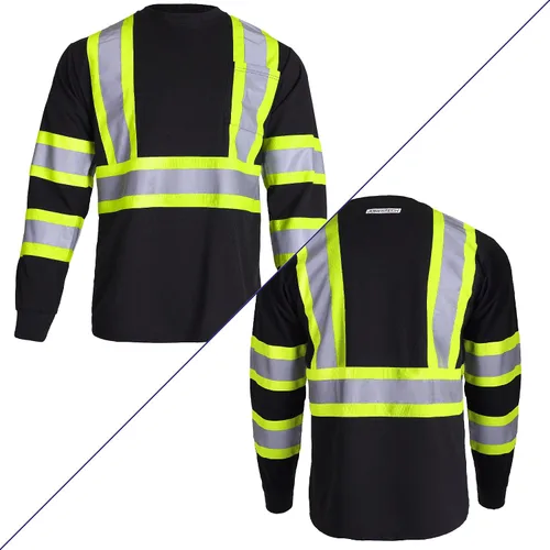Vista 5 de JORESTECH Camisa de trabajo de seguridad negra de manga larga - Alta visibilidad dos tonos amarillo/lime - ANSI/ISEA