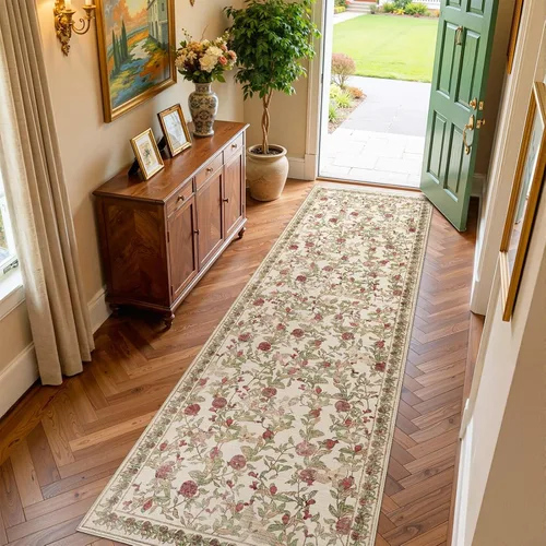 Vista 36 de jinchan Alfombra de entrada lavable vintage floral de medio círculo de 2 x Eden Azul/Verde