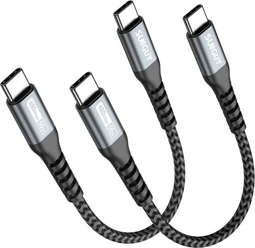Vista 10 de SUNGUY Cable corto USB C a USB C de 1 pie [paquete de 2] de carga rápida de 60 W Naranja