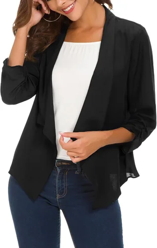 Vista 2 de Urban CoCo Blazer ligero de gasa fina con mangas fruncidas para mujer Negro