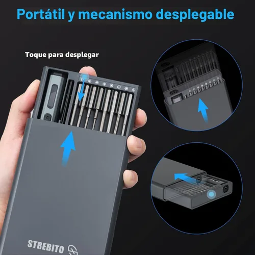 Vista 6 de STREBITO Juego Mini de Destornilladores Eléctricos, Kit de Destornillador Eléctrico de Máxima Precisión 70-en-1 con Luces, 5 Niveles de Par