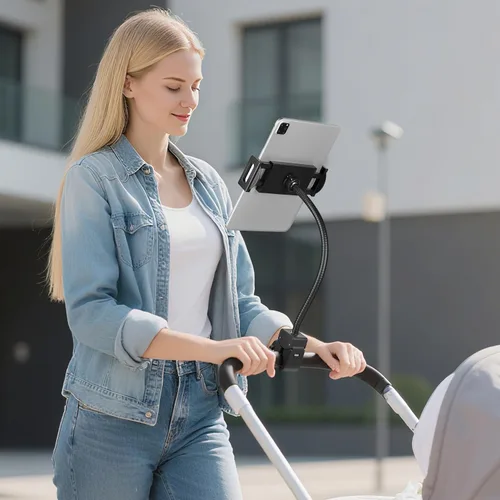 Vista 2 de Soporte para tablet de cuello de cisne, soporte para iPad para cochecito, cinta de correr, carrito de golf, barco, soporte de micrófono, silla