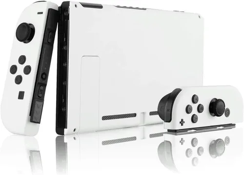 Vista 5 de eXtremeRate Placa trasera delantera blanca para consola Nintendo Switch, carcasa de control de mano NS Joycon con botones de juego completo, carcasa
