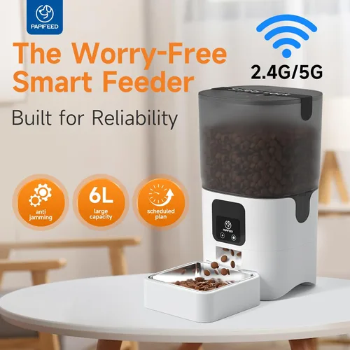 Vista 2 de PAPIFEED Comedero automático WiFi 5G: dispensador automático inteligente de comida para gatos con modo de alimentación lenta, desmontable para una