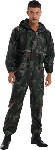 Vista 2 de Hularka Traje de lluvia ligero de una pieza para hombre, impermeable, resistente al viento, traje de lluvia reflectante
