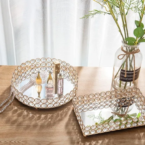 Vista 6 de Feyarl Bandeja de Cristal para Perfumes Organizador de Maquillaje Cosmético Organizador de Tocador Exhibidor y Almacenamiento de Joyas y Baratijas