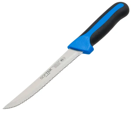Vista 4 de Winco - Cuchillo dentado negro de 5 1/2 pulgadas, mango de agarre suave Plateado/Negro/Azul