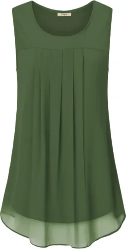 Vista 2 de Timeson - Camiseta de gasa sin mangas, blusa tipo túnica informal de doble capa para mujer