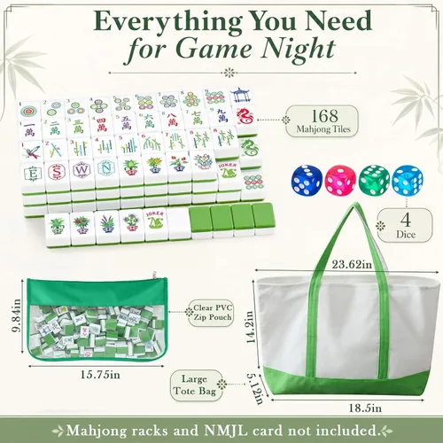 Vista 3 de Soulchen 1.2 '' Houseplant American Mahjong Set, 168 azulejos con bolsa de Verde