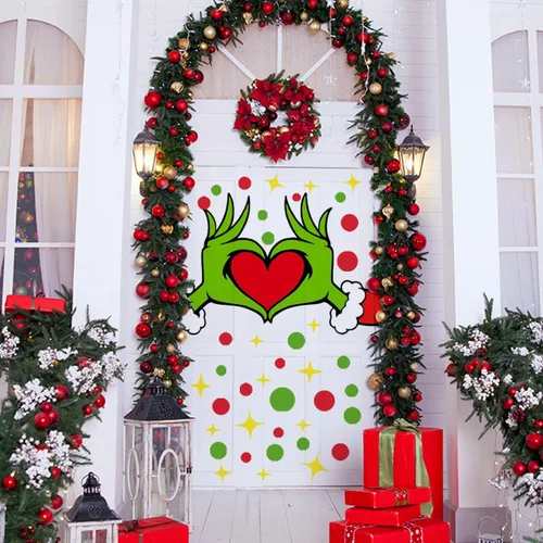 Vista 18 de Adhesivo decorativo para puerta de Navidad, calcomanías de puerta de vidrio de temporada extraíbles con calcomanías de copo de nieve para ventana