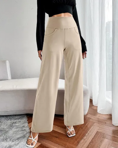 Vista 3 de Promover - Pantalones anchos para mujer, pantalones de yoga con bolsillos, cintura alta, elásticos, pantalones de chándal, talla pequeñaregularalta