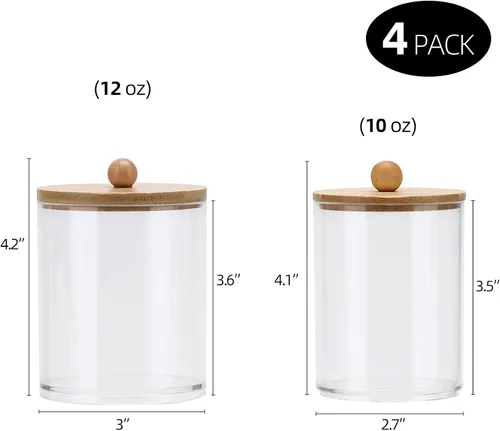 Vista 7 de Tbestmax - Paquete de 4 dispensadores Qtip para bolas de algodón, hisopos de algodón, hilo dental - 12 oz, tarros de boticario de plástico