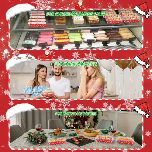 Vista 5 de Paquete de 100 mini moldes para pan de Navidad con tapas, mini moldes para pasteles con tapas y cucharas, moldes de papel de aluminio de 6.8 onzas