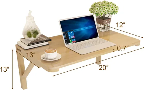 Vista 2 de Mesa plegable resistente para espacios pequeños, mesa plegable de madera maciza para lavandería, para montar en la pared, puede soportar 110 libras