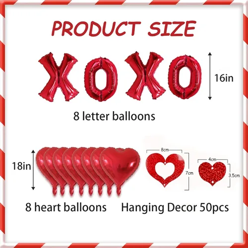 Vista 3 de 62 globos XOXO en forma de corazón rojo con decoración colgante de corazón para decoración de San Valentín, boda, fiesta
