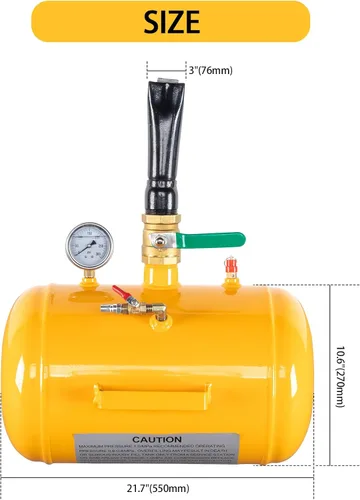 Vista 5 de Inflador de Neumáticos Compacto de 10 Galones con Asentador de Talón de Aire a Presión para Camión Tractor ATV Tanque Resistente, Amarillo