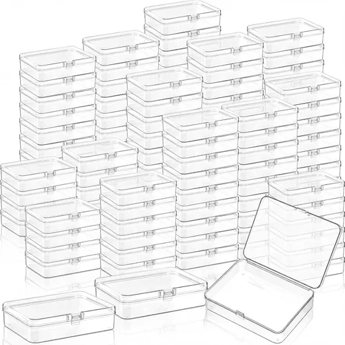 Vista 14 de SATINIOR Paquete de 300 recipientes de plástico transparente pequeños con tapa con bisagras a granel para joyas, manualidades, artículos pequeños