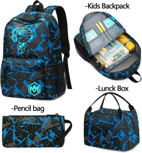 Vista 6 de Mochila escolar para estudiantes, mochila de viaje para adolescentes, Azul (Blue-3pcs)), 4347026043
