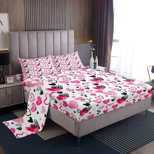 Vista 17 de Juego de sábanas femeninas de flores de rosas rojas, tamaño individual, juego de ropa de cama para el día de San Valentín, decoración de habitación