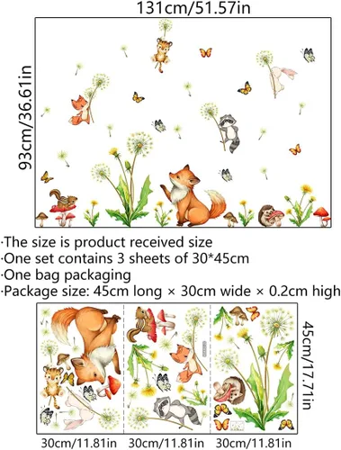 Vista 2 de Calcomanías de pared de dibujos animados con diseño de mariposas y animales para bebé, calcomanías de pared de plantas de diente de león, hojas
