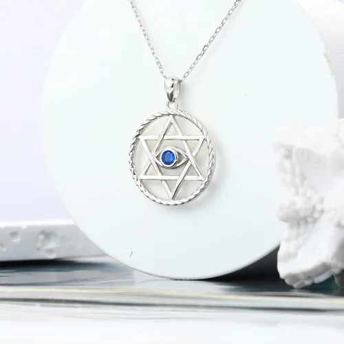 Vista 3 de QIUQIULU Collar de estrella de David para hombres y mujeres, plata de ley 925, collar de mal de ojo, joyería judía de Israel, Metal, Circonia cúbica