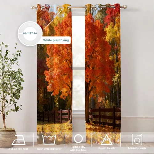 Vista 209 de Shrahala Orange Autumn Autumn Blackout Curtain Tiers, Fall Kitchen Valance Light Blocking Tier Drapes with Rod Pocket, 2 Pack 26 X 24 in