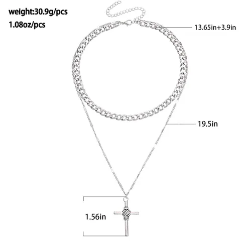 Vista 4 de Collar de cruz en capas de plata, gargantilla gruesa, collar con colgante de cruz para mujer