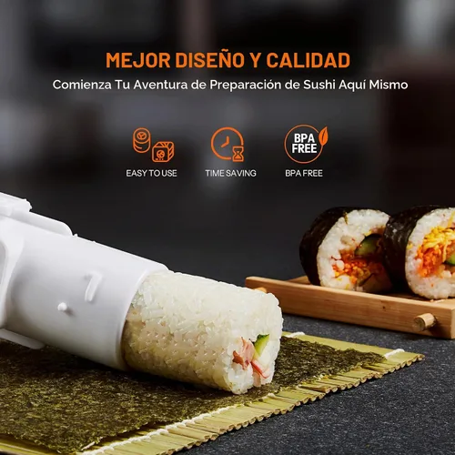Vista 8 de ISSEVE - Kit de fabricación de sushi 25 en 1 con sushi bazuca y moldes de bambú Juego de bricolaje para principiantes para rollos, nigiri