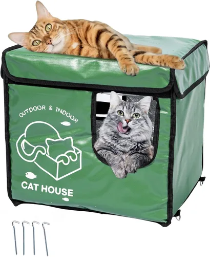 Vista 9 de Casa indestructible para gatos al aire libre con puerta de escape de dos caras, aislada y 100% impermeable, exterior resistente a la intemperie