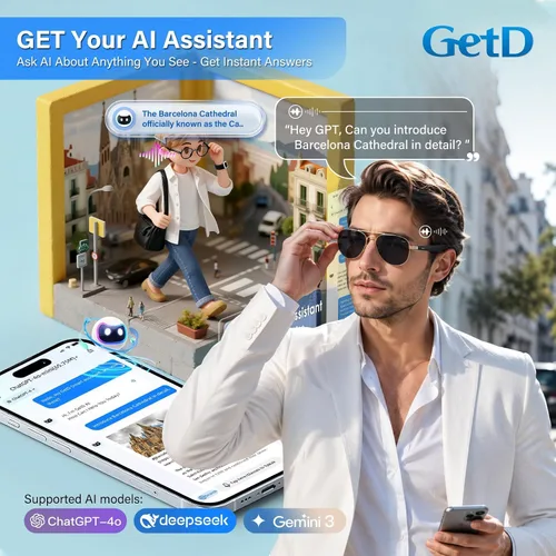 Vista 5 de GetD Gafas AI, gafas inteligentes impulsadas por ChatGPT, traducción de IA