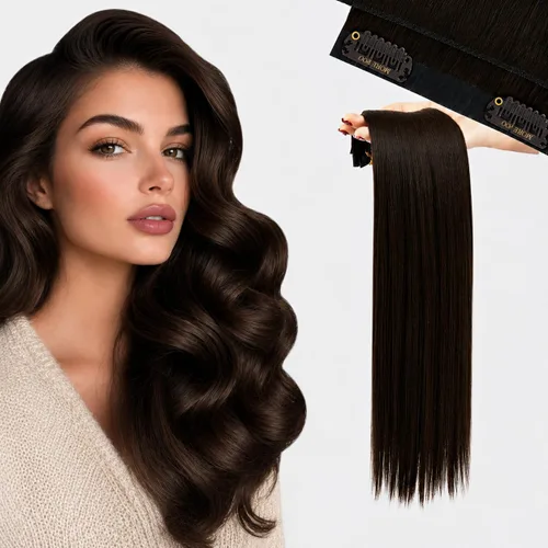 Vista 17 de Moresoo Genius - Extensiones de cabello humano real con clip, color negro azabache, invisibles, sin costuras, de trama de piel sintética