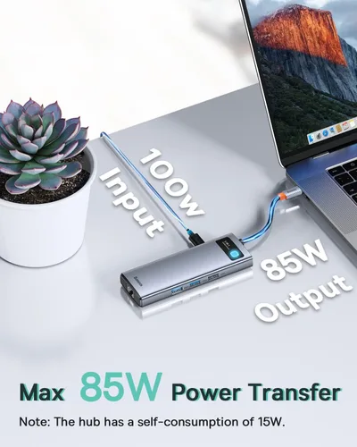 Vista 5 de Baseus Laptop Docking Station Dual Monitor 9 in 1 USB C Hub up to 4K@120Hz