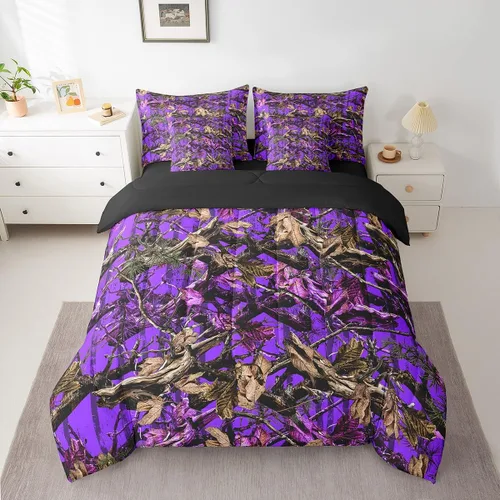 Vista 39 de Feelyou Juego de edredón botancial de camuflaje con bandera estadounidense Negro Marrón Oscuro