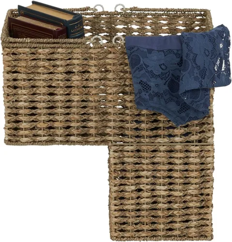 Vista 5 de Household Essentials - Cesta de mimbre para escalera, organizador de escalón de mimbre con asas, para recoger y transportar artículos de piso a piso