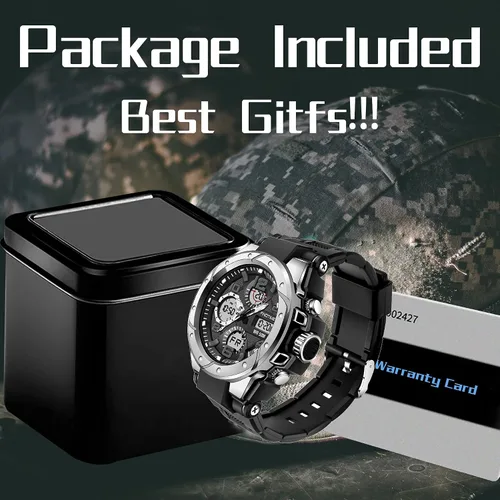 Vista 6 de findtime Relojes militares para hombre, reloj deportivo para hombre, táctico, resistente al agua, digital, deportivo, trabajo, analógico