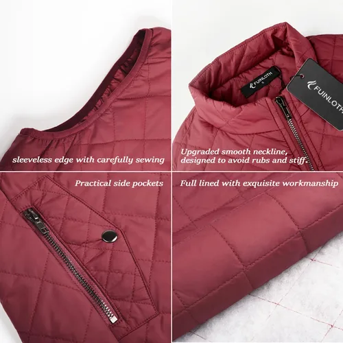 Vista 5 de Fuinloth - Chaleco acolchado para mujer, diseño de cuello alto, ligero, con cierre