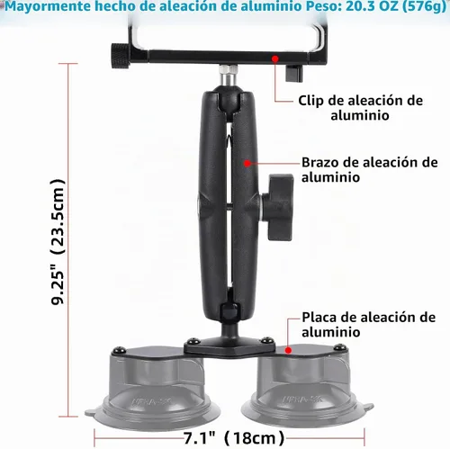 Vista 3 de Soporte de Tablet de Aluminio con Base de Doble Ventosa para Parabrisas de Coche/Barco, Soporte de Tablet Compatible con iPad Air 13" M2 (2024)