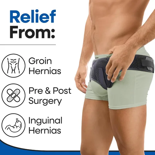 Vista 2 de ARMSTRONG AMERICA Cinturón doble para hernia inguinal para hombre, soporte de hernia inguinal Cinturón de soporte para hernias de truss abdominal