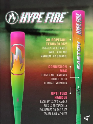 Vista 3 de Easton 2026 Bate de béisbol Hype Fire Estados Unidos -5 / -8 / -10 / -11 gota Barril de 2 5/8 pulgadas 2 piezas compuesto