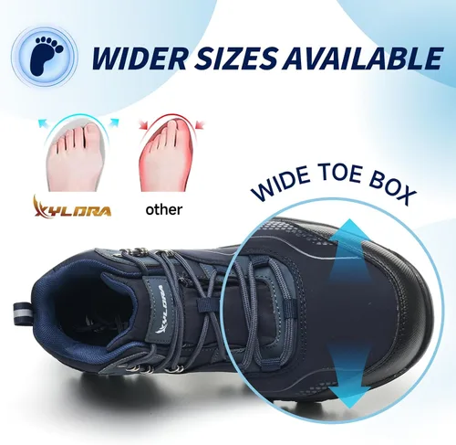 Vista 6 de Botas impermeables con punta de acero para hombres, de ancho amplio, antideslizantes, para trabajo, ligeras, zapatos de seguridad, antideslizantes