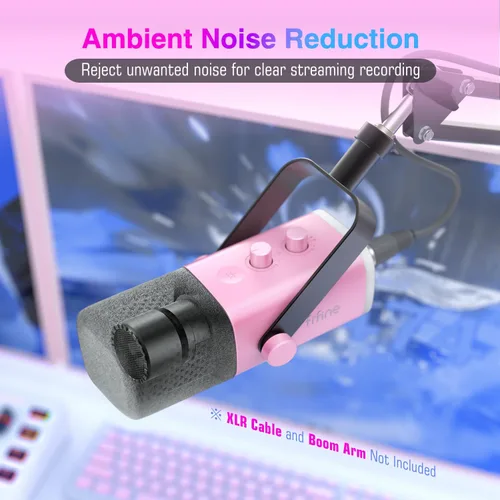 Vista 6 de FIFINE - Micrófono XLR/USB de PC para grabación de juegos con conector para auriculares, botón de silencio, RGB dinámico, de transmisión para Rosa