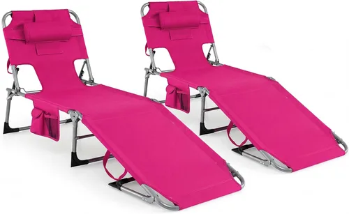 Vista 15 de Tangkula Silla de Bronceado con Orificio para la Cara, Silla Reclinable Plegable y Ajustable para Patio, Playa, Tomar el Sol con Bolsillo Lateral