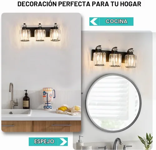 Vista 8 de Lámparas de baño negras con pantalla de cristal K9, iluminación de baño sobre espejo, luces de tocador para sala de estar, dormitorio, baño