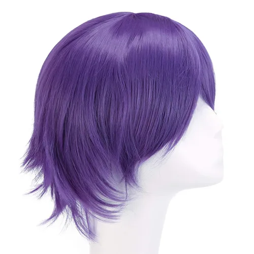Vista 3 de MapofBeauty Peluca de disfraz de cosplay recta corta de moda (morado)