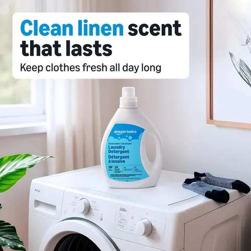 Vista 4 de Amazon Basics - Detergente líquido concentrado para ropa, Clean Linen, 110 cargas, 82.5 onzas líquidas, el embalaje puede variar