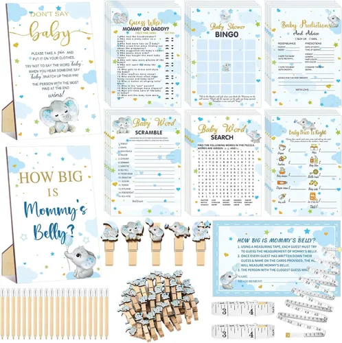 Vista 12 de Funnymoom Set de 426 piezas de juegos de baby shower de Halloween, 8 juegos, incluye bingo de baby shower, el precio correcto, adivina quién