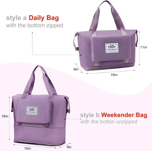 Vista 3 de ZGWJ Bolsas de viaje expandibles, bolsa de fin de semana para mujer, plegable, para llevar